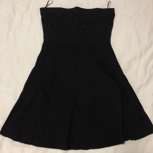 black strapless skater dress